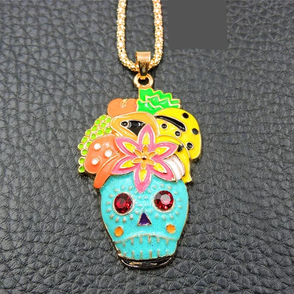Blue Sugar Skull Necklace